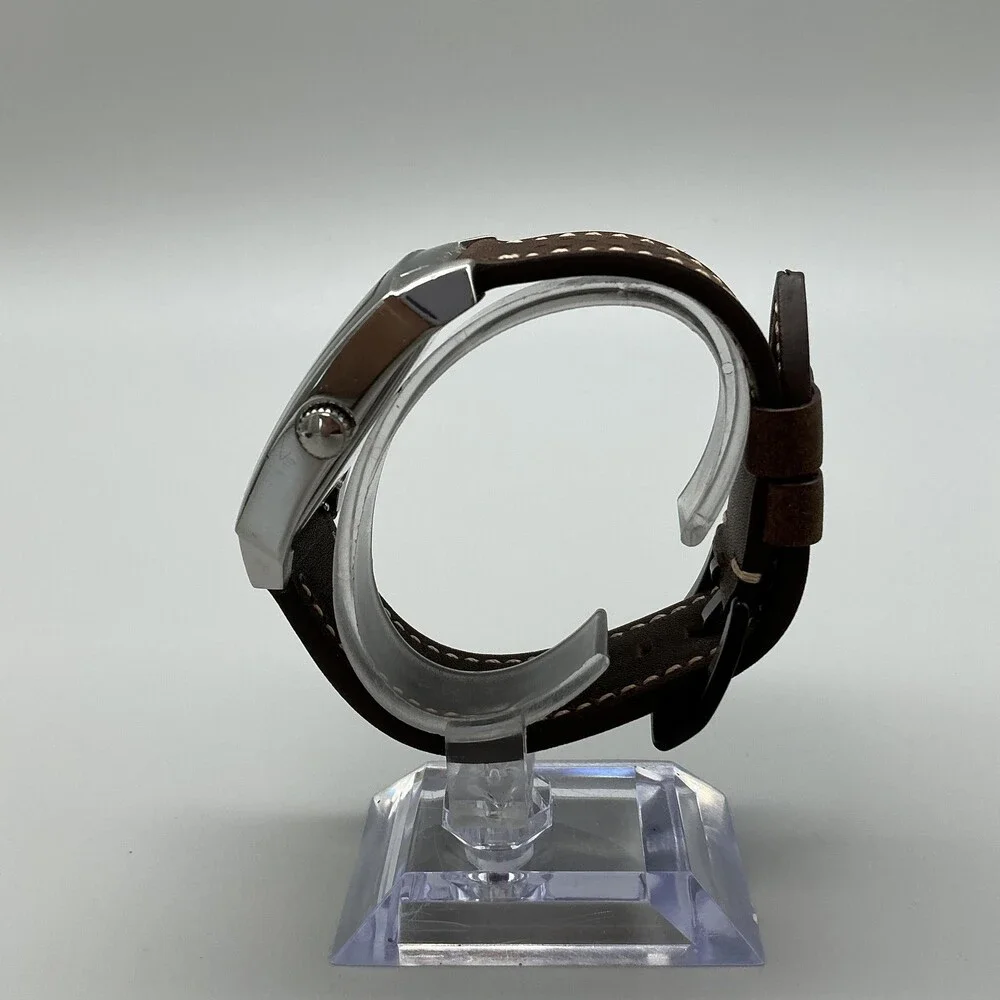 Guess Mens Watch 35mm Black Dial Brown Leather Rectangle Dress New Battery
